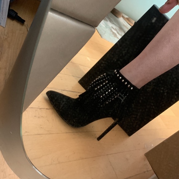 Saint Laurent  Black Suede Studded-fringe Bootie - Picture 15 of 15